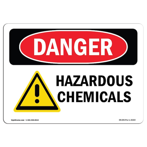 Safety Sign, OSHA Danger, 7" Height, 10" Width, Aluminum, Hazardous Chemicals, Landscape